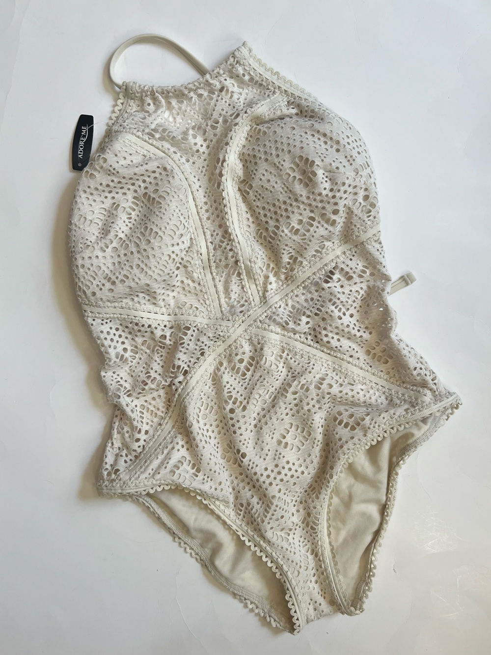 Adore Me Cream Croche One-Piece Swimsuit NWT
